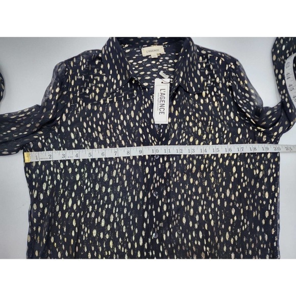 L'AGENCE Black Sheer Metallic Dots Long Sleeve Button Blouse XS/T - Picture 6 of 8